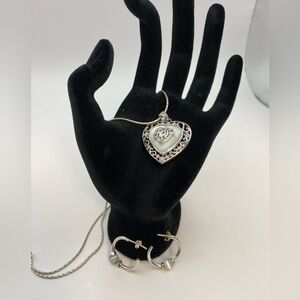 Sterling Silver White Opal Tone Diamond Necklace Earrings 4 Mom Mother's Day